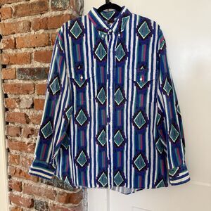 Vtg Karman Shirt Mens XL Aztec Southwest Cowboy Rodeo Navajo Rockabilly Sawtooth